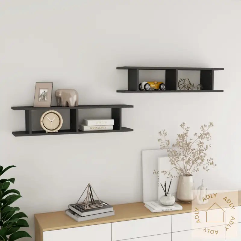 Vegghyller 2 Stk Høyglans Grå 90X18X20 Cm Konstruert Tre