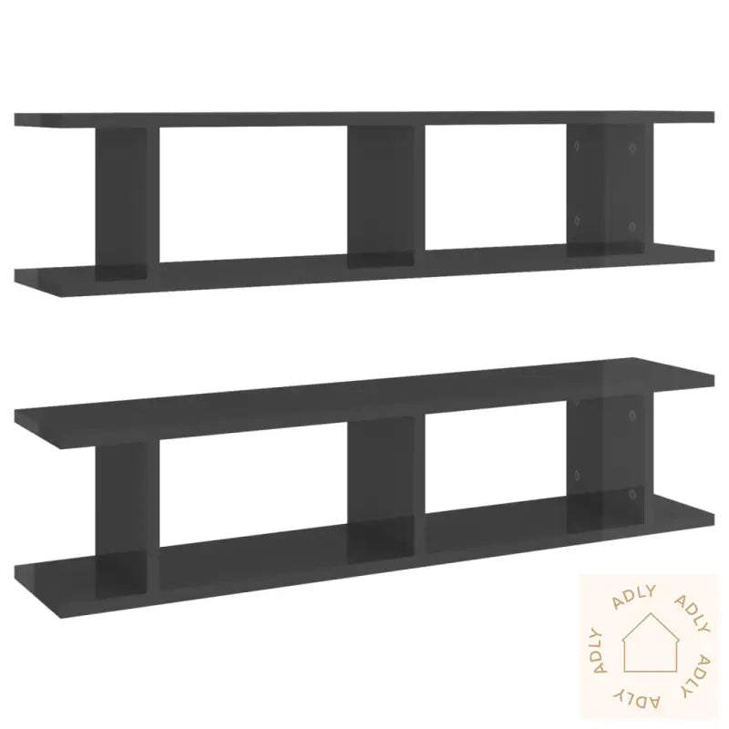 Vegghyller 2 Stk Høyglans Grå 90X18X20 Cm Konstruert Tre