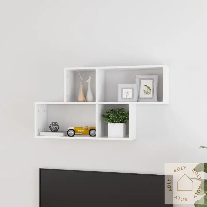 Vegghylle Høyglans Hvit 100X18X53 Cm Konstruert Tre