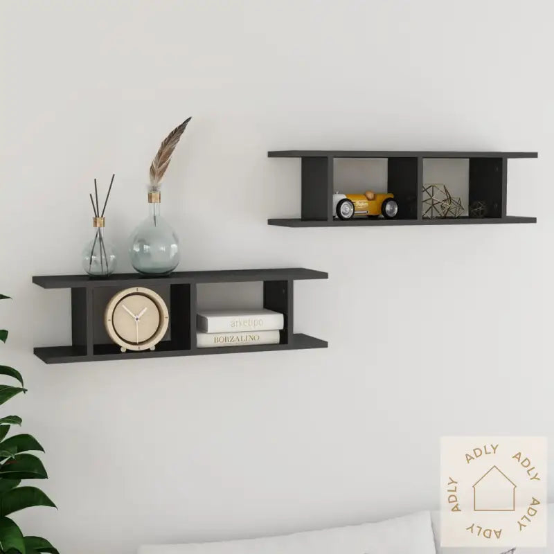 Vegghyller 2 Stk Høyglans Grå 75X18X20 Cm Konstruert Tre