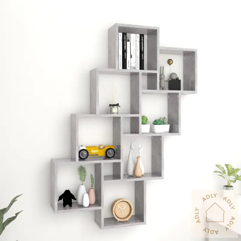 Kubeformet Vegghylle Betonggrå 90X15X119 Cm Konstruert Tre