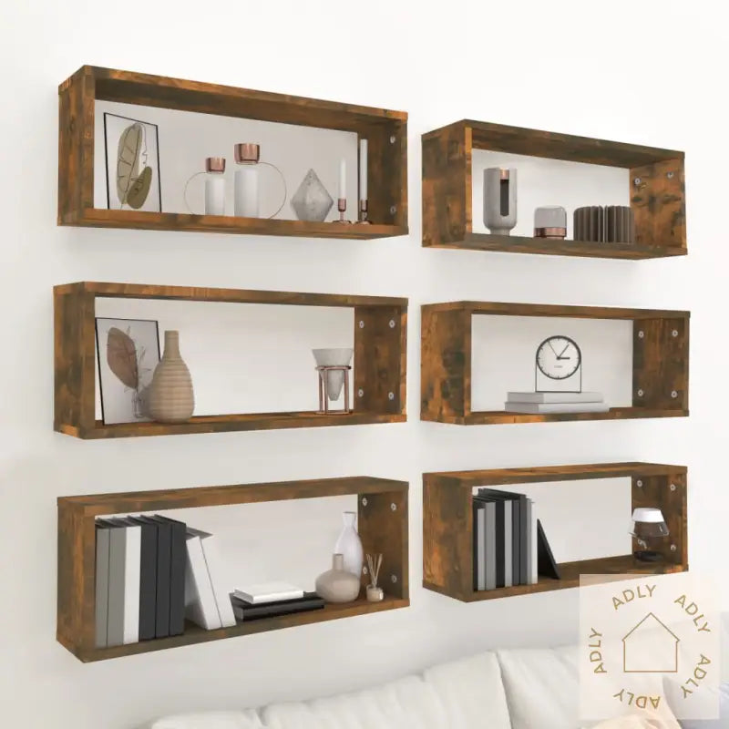 Vegghyller Kube 6 Stk Røkt Eik 60X15X23 Cm Konstruert Tre