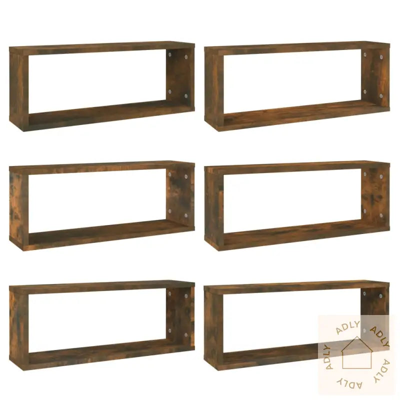 Vegghyller Kube 6 Stk Røkt Eik 60X15X23 Cm Konstruert Tre