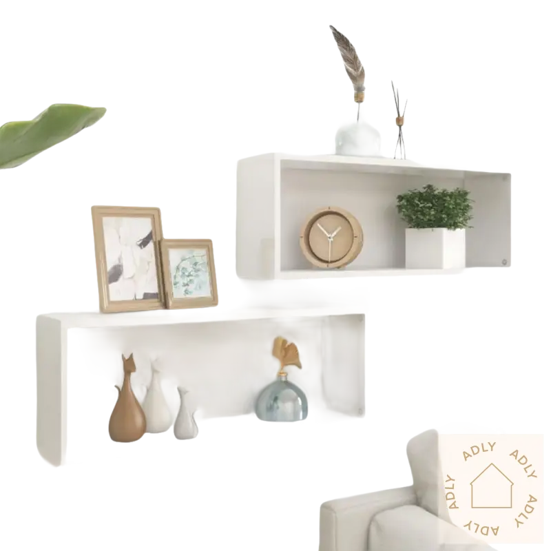 To hvite kubeformede vegghyller solide for oppbevaring og dekor, flott design