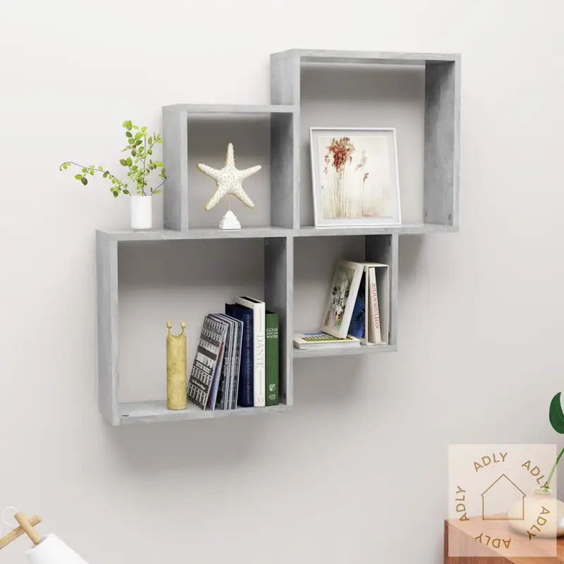 Kubeformet Vegghylle Betonggrå 80X15X78,5 Cm Konstruert Tre