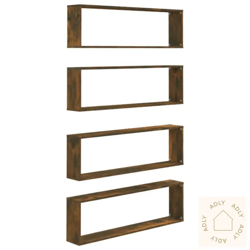 Vegghyller Kube 4 Stk Røkt Eik 100X15X30 Cm Konstruert Tre