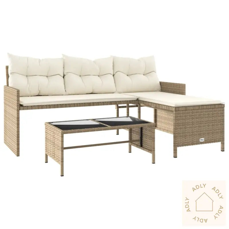 Hagesofa Med Bord Og Puter L-Formet Beige Polyrotting