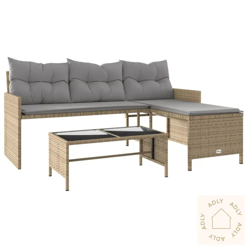 Hagesofa Med Bord Og Puter L-Formet Blandet Beige Polyrotting