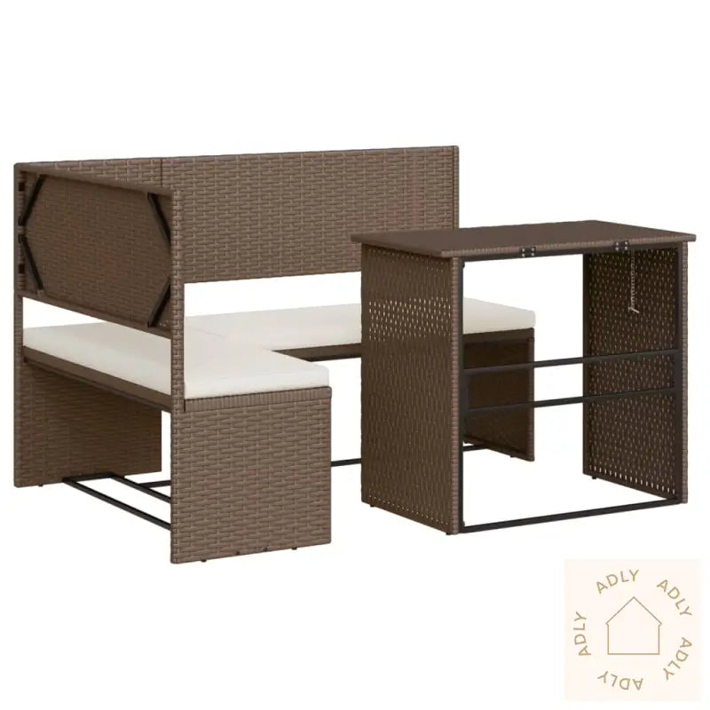Hagesofa Med Bord Og Puter L-Formet Brun Polyrotting