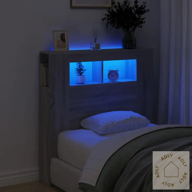 Sengegavl Med Led Grå Sonoma 100X18,5X103,5 Cm Konstruert Tre