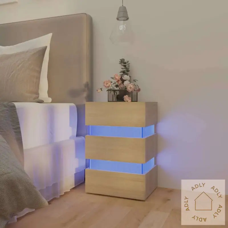 Led-Nattbord Sonoma Eik 45X35X67 Cm Konstruert Tre