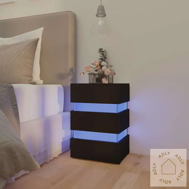 Led-Nattbord Svart 45X35X67 Cm Konstruert Tre