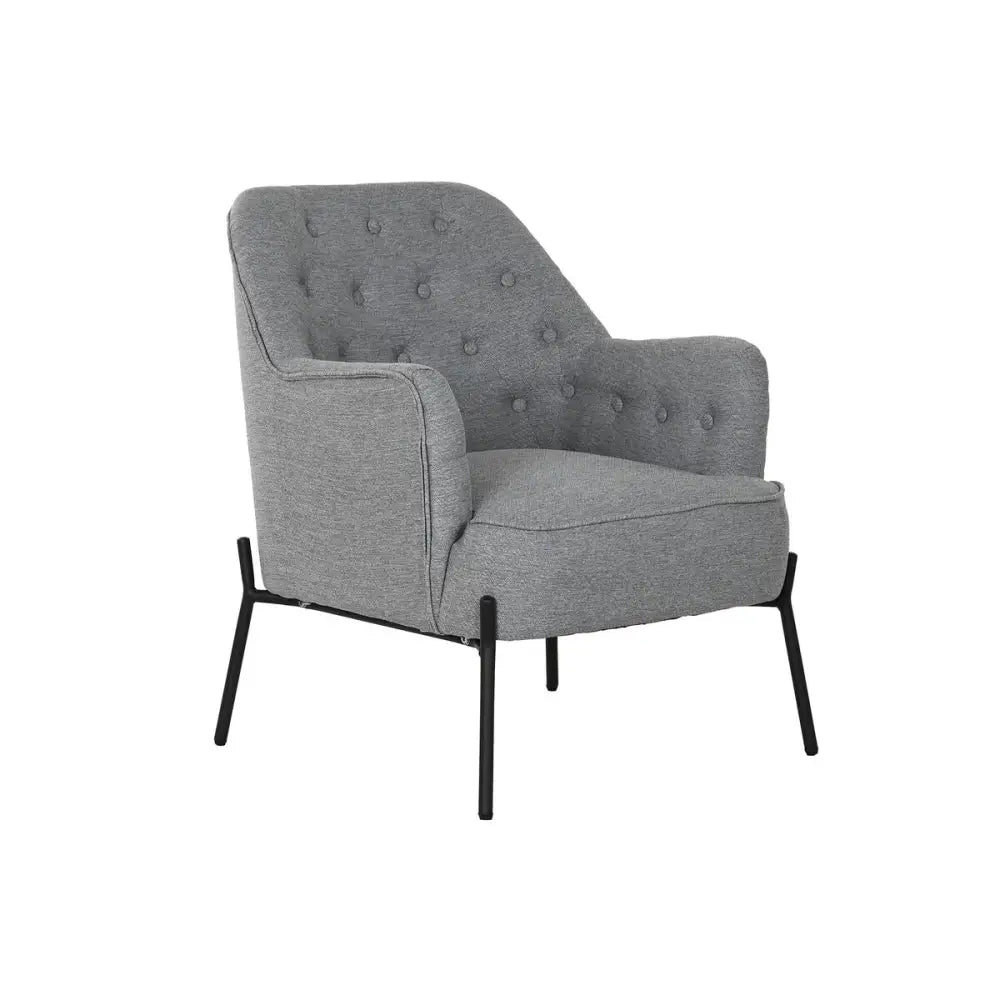 Grå lenestol dkd home decor med knappet tufting og svarte metallbein