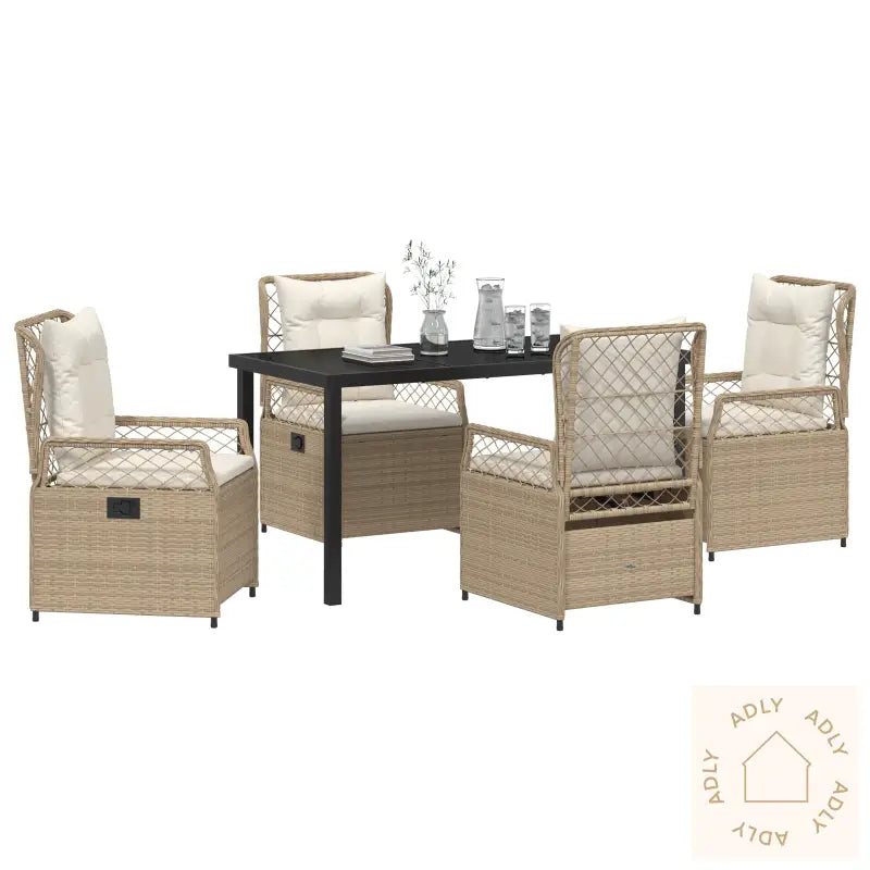 5-Delt Hagedining Sett I Beige Polyrattan
