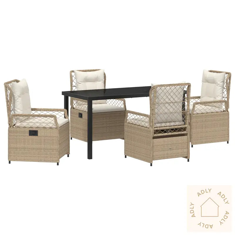 5-Delt Hagedining Sett I Beige Polyrattan