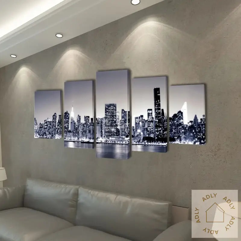 Veggbilde Flerdelt Lerret Monokrom New York Skyline 100X50 Cm