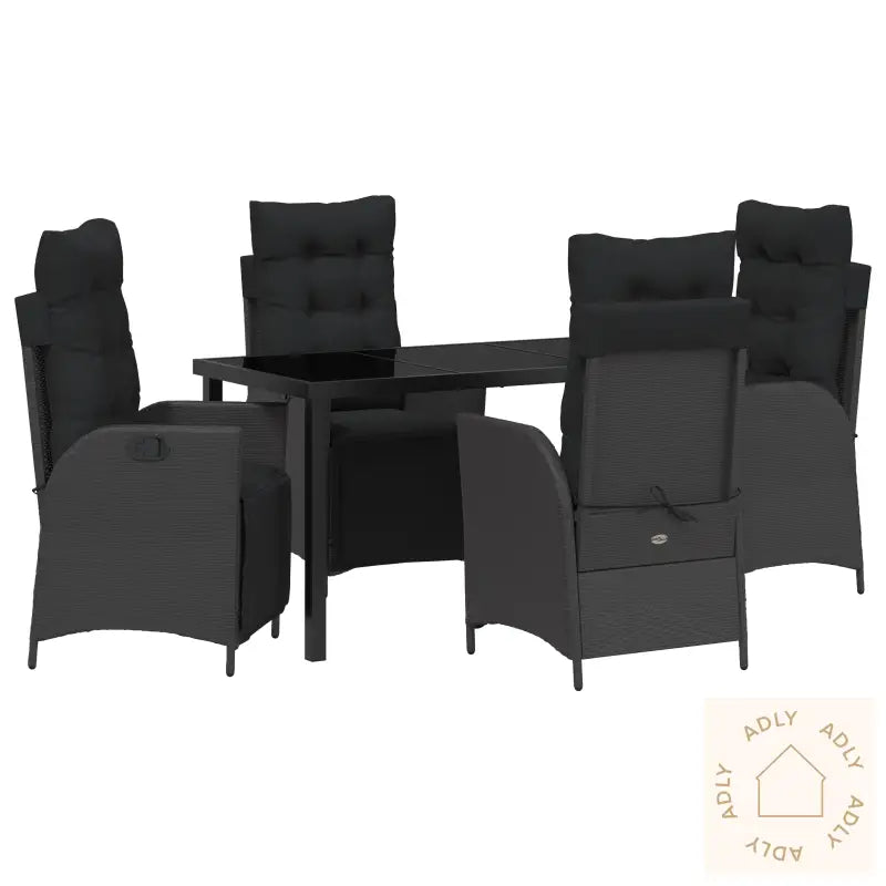 5 Delers Hage Spisebordsett Svart Poly Rattank