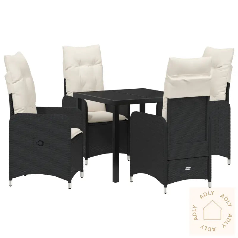 5-Delt Hage Spisebordsett Med Puter Svart Poly Rattan