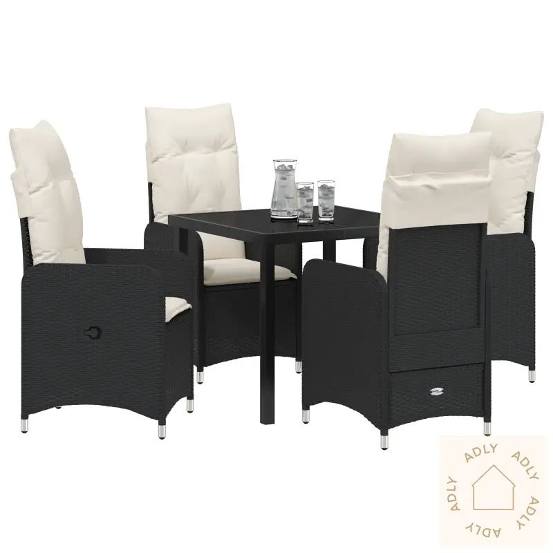 5-Delt Hage Spisebordsett Med Puter Svart Poly Rattan