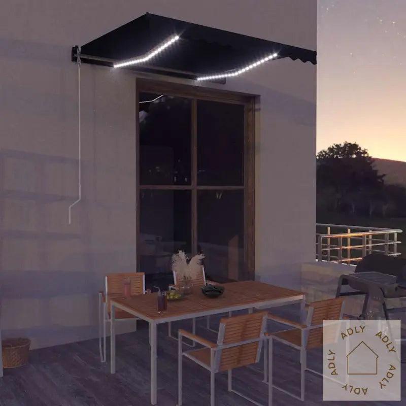 Manuell Uttrekkbar Markise Med Led 300X250 Cm Antrasitt