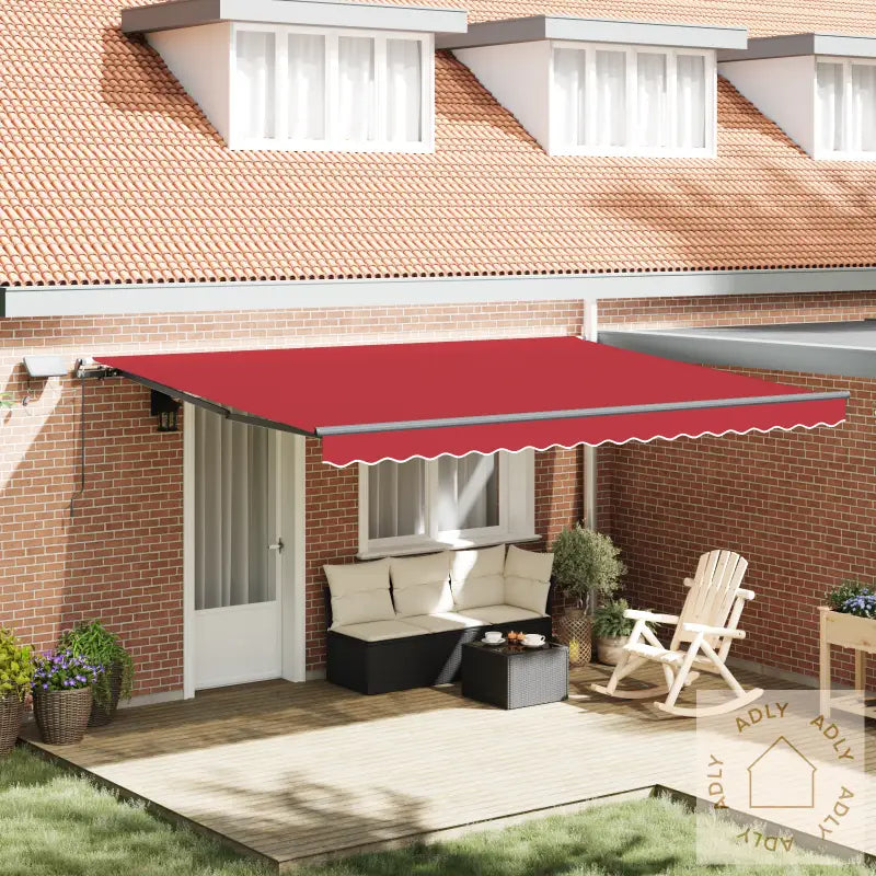 Manuell Uttrekkbar Markise Med Led Rød 450X350 Cm