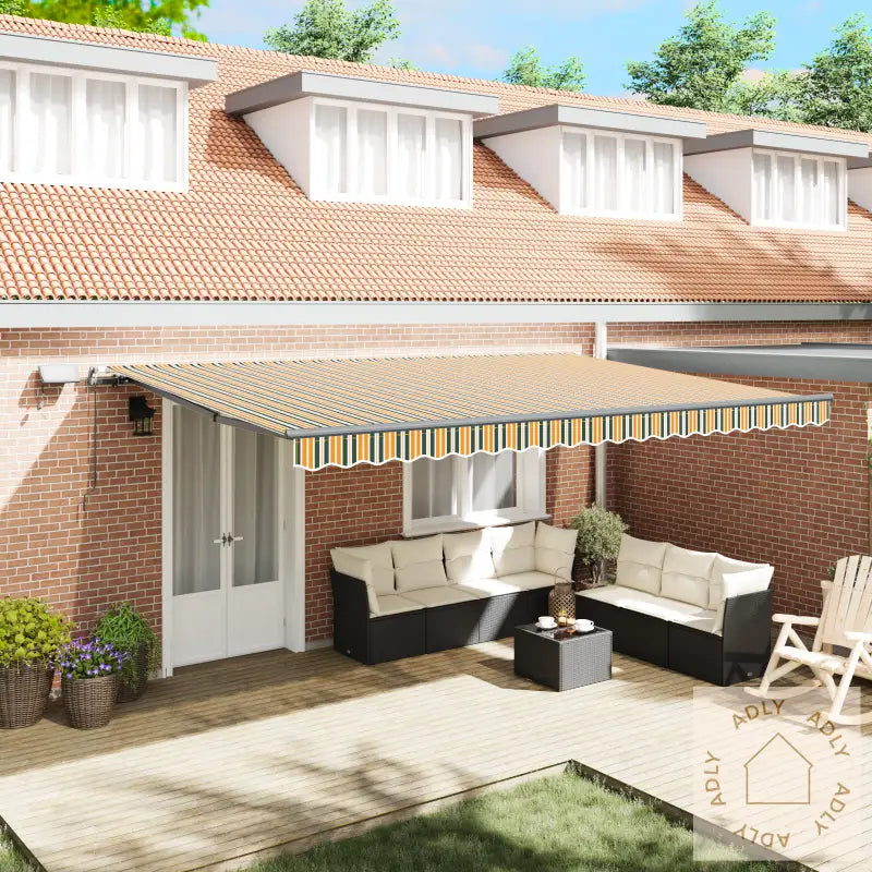 Manuell Uttrekkbar Markise Med Led Grønn Og Gul 500X350 Cm