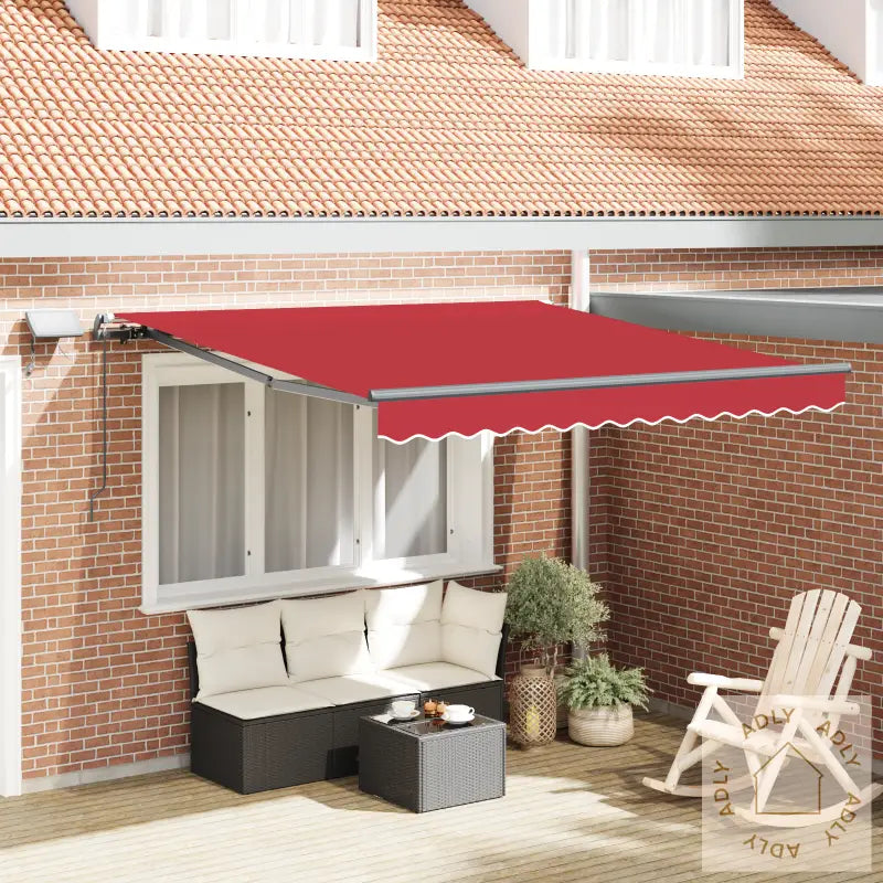 Manuell Uttrekkbar Markise Med Led Rød 350X250 Cm