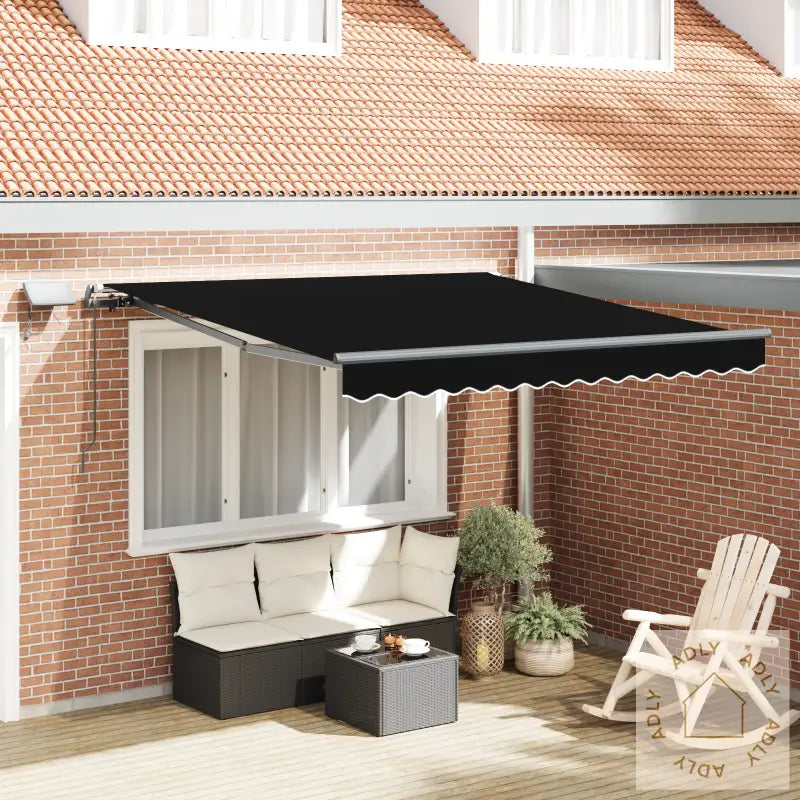 Manuell Uttrekkbar Markise Med Led Svart 350X250 Cm