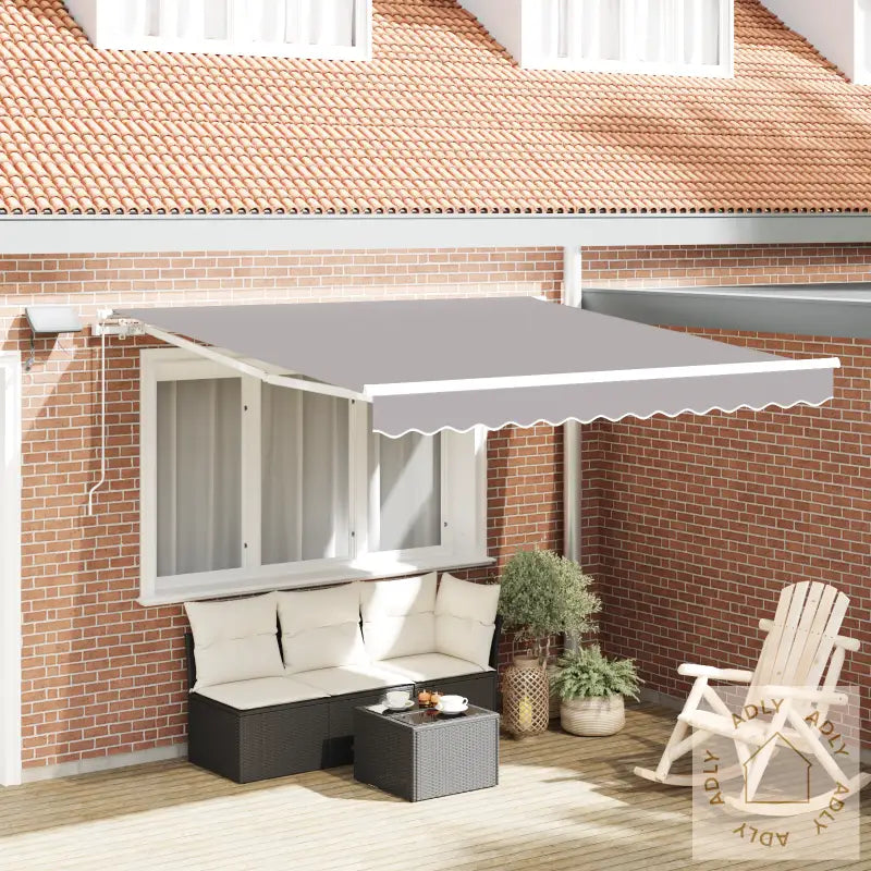 Manuell Uttrekkbar Markise Med Led Lys Lysegrå 300X250 Cm