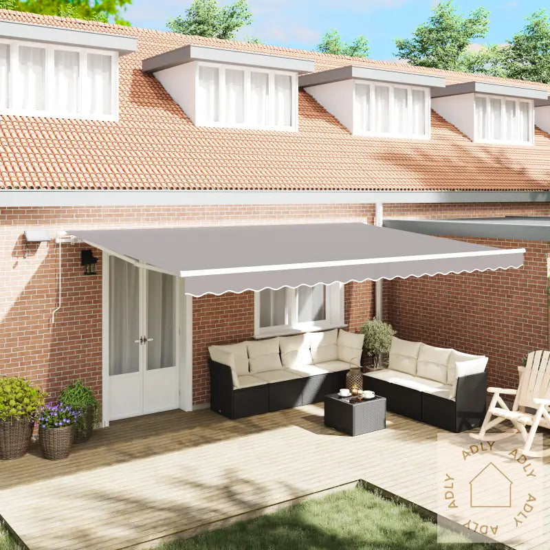 Manuell Uttrekkbar Markise Med Led Lysegrå 500X350 Cm