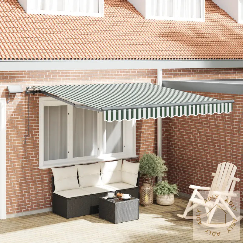 Manuell Uttrekkbar Markise Med Led Grønn Og Hvit 350X250 Cm