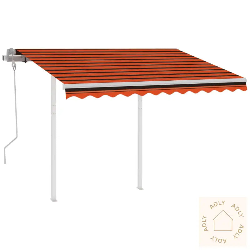 Manuell Uttrekkbar Markise Med Stolper 3X2,5 M Oransje Og Brun