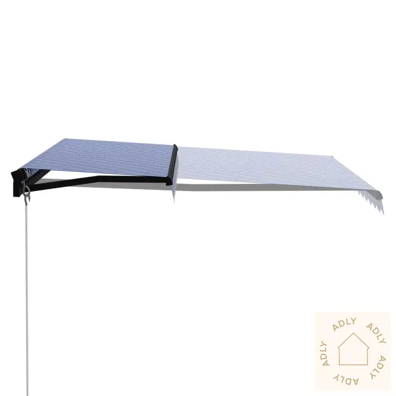 Manuell Uttrekkbar Markise 350X250 Cm Blå Og Hvit