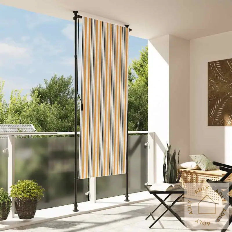 Utendørs Rullegardin Gul Og Hvit 120X270 Cm Stoff Og Stål