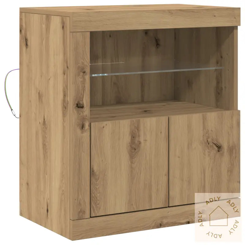 Sideboard Med Led-Lys I Design Av Eik 60,5X37X67 Cm