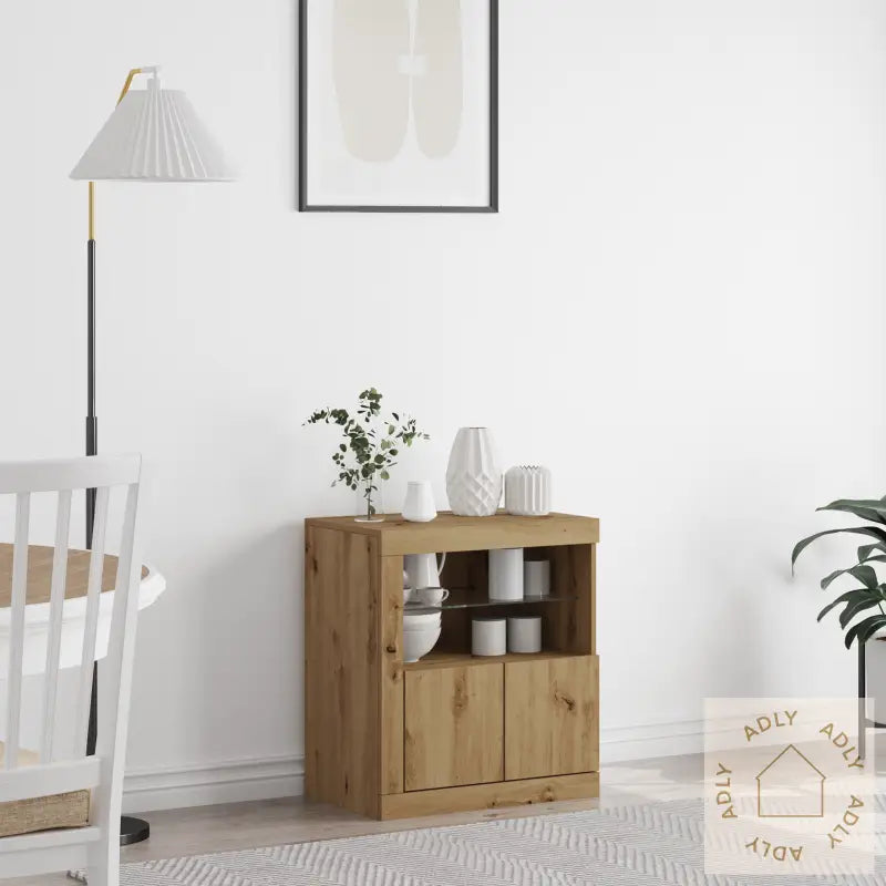 Sideboard Med Led-Lys I Design Av Eik 60,5X37X67 Cm