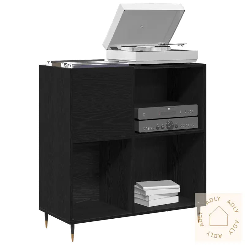 Record Cabinet Svart Eik 84,5X38X89 Cm Konstruert Tre