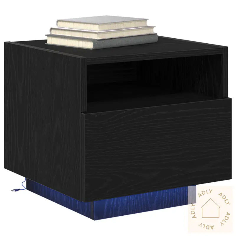 Nattbord Med Led-Lamper 2 Stk Svart Eik 40X39X37 Cm