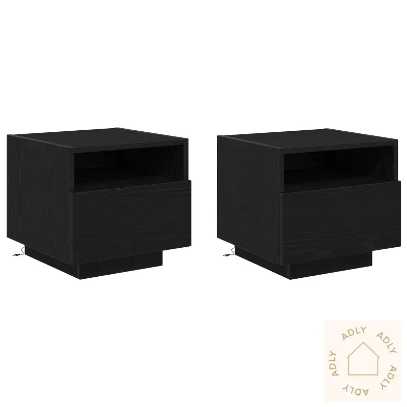 Nattbord Med Led-Lamper 2 Stk Svart Eik 40X39X37 Cm
