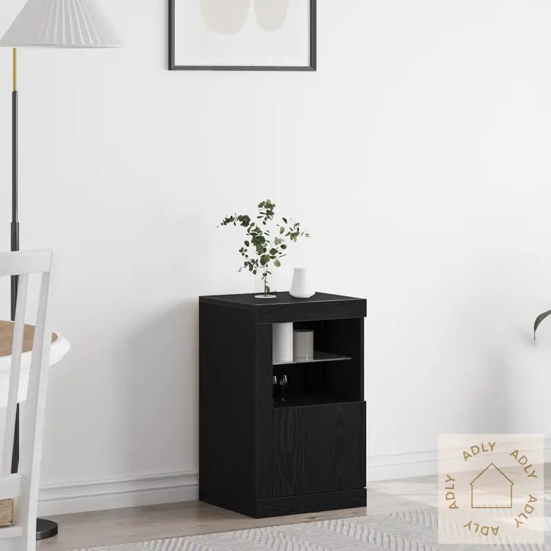 Sideboard Med Led-Lamper Svart Eik 41X37X67 Cm