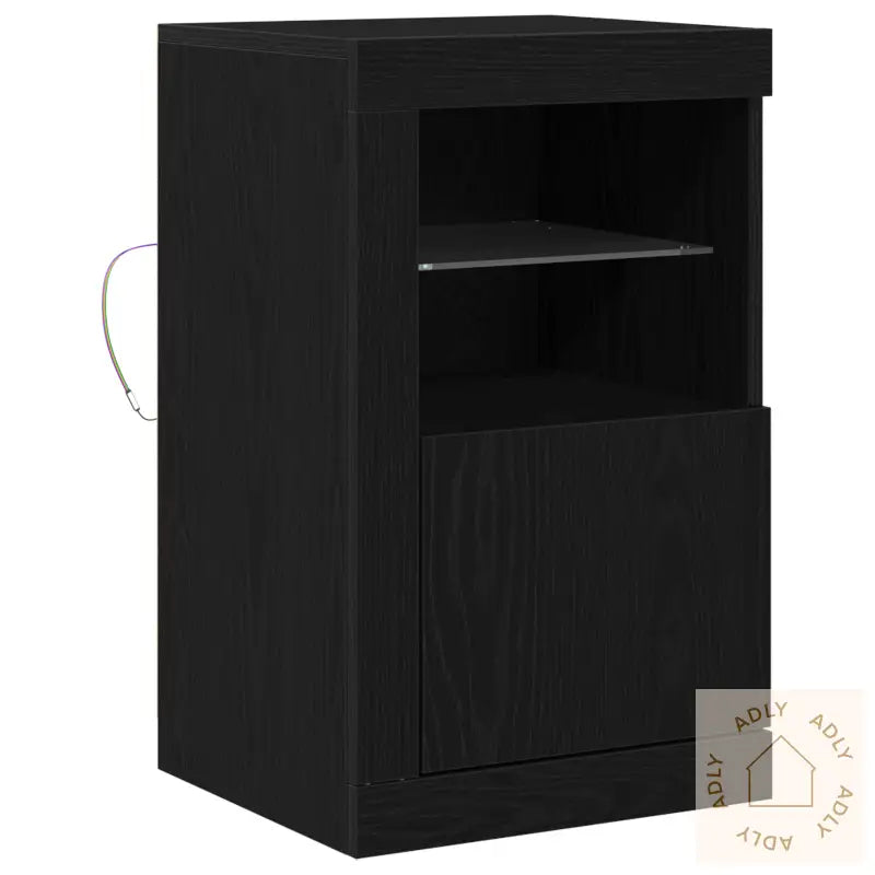 Sideboard Med Led-Lamper Svart Eik 41X37X67 Cm