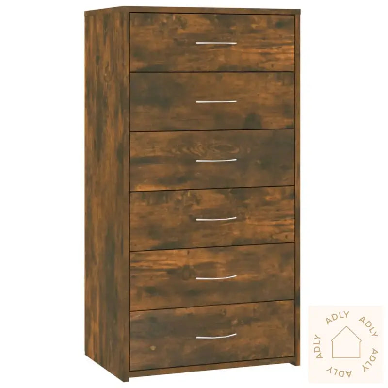 Skjenk Med 6 Skuffer Røkt Eik 50X34X96 Cm Konstruert Tre