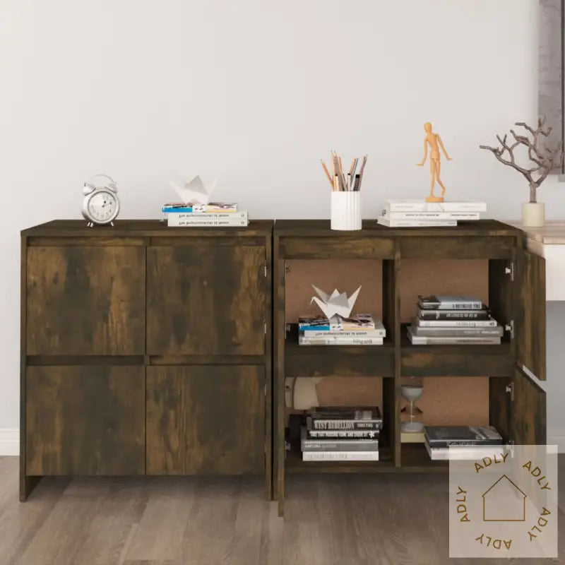 Skjenker 2 Stk Røkt Eik 70X41X75 Cm Konstruert Tre