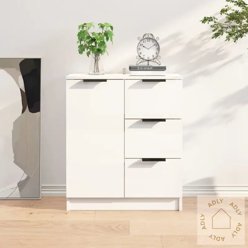 Skjenk Høyglans Hvit 60X30X70 Cm Konstruert Tre