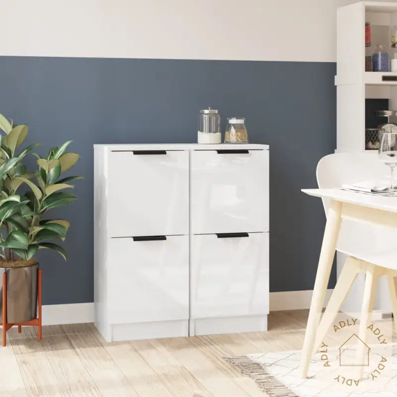 Skjenker 2 Stk Høyglans Hvit 30X30X70 Cm Konstruert Tre