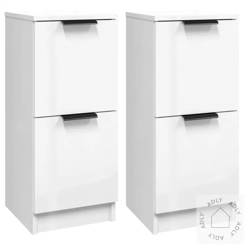 Skjenker 2 Stk Høyglans Hvit 30X30X70 Cm Konstruert Tre