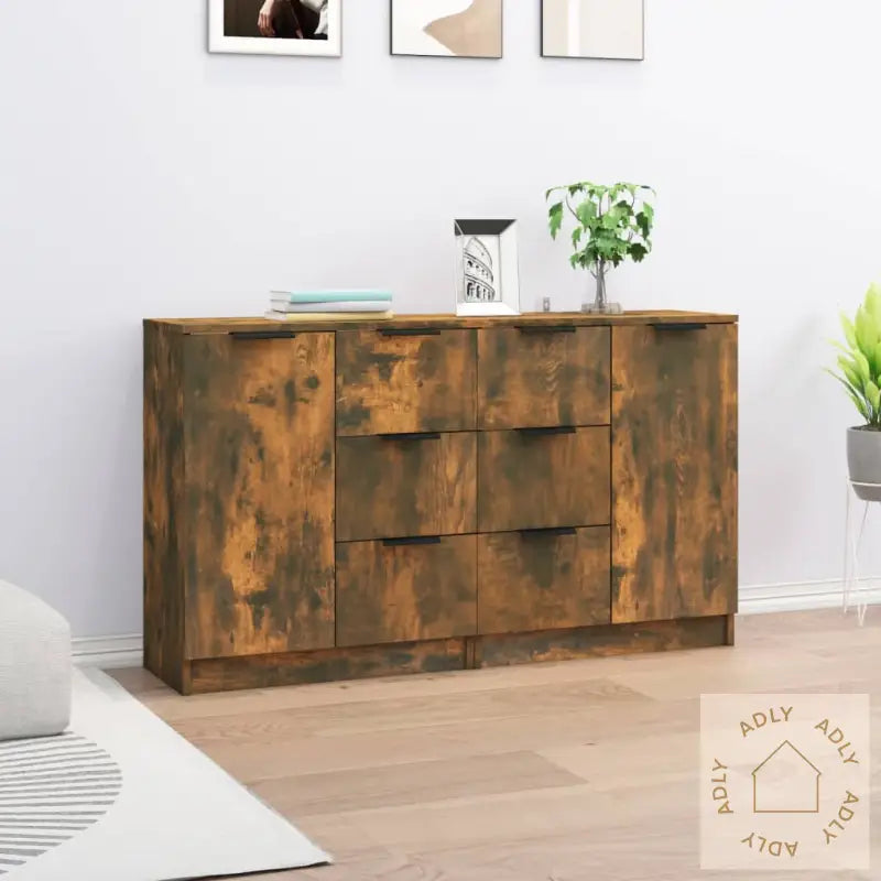 Skjenker 2 Stk Røkt Eik 60X30X70 Cm Konstruert Tre