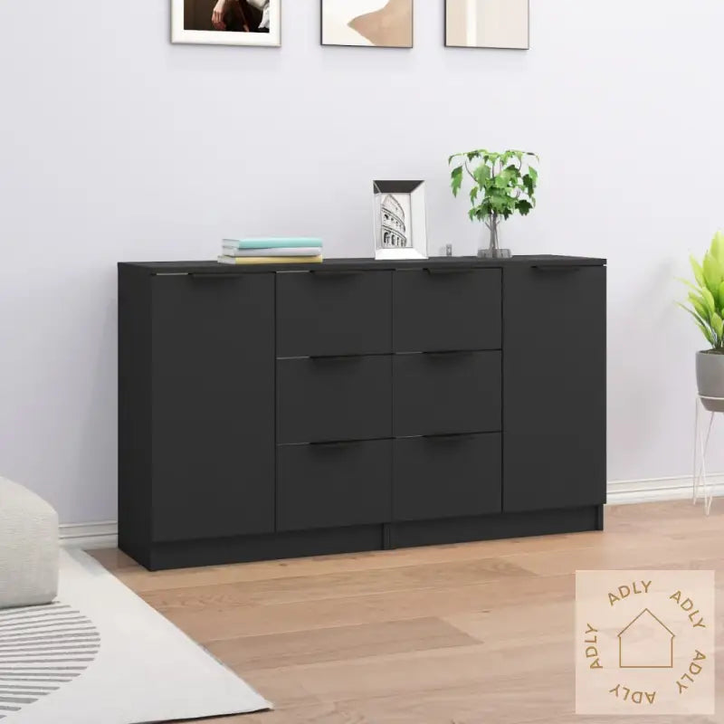 Skjenker 2 Stk Svart 60X30X70 Cm Konstruert Tre