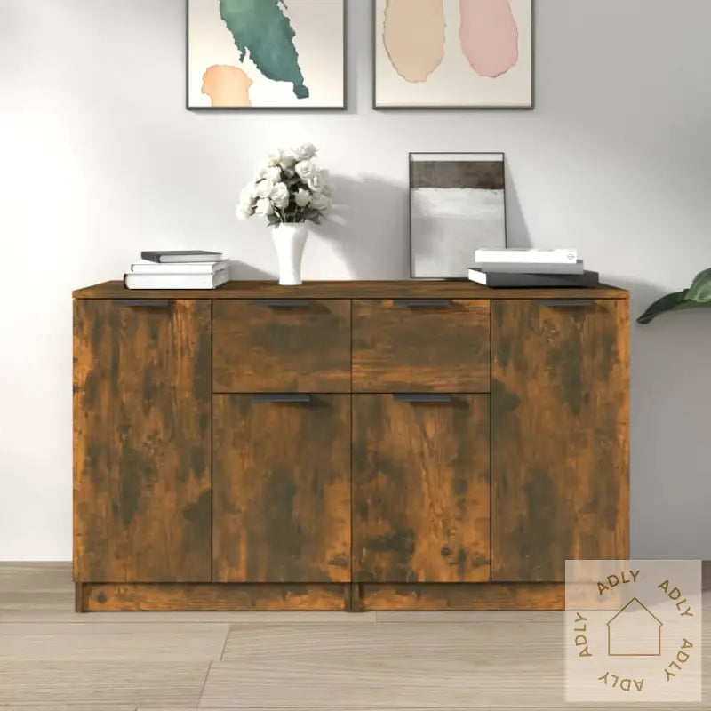 Skjenker 2 Stk Røkt Eik 60X30X70 Cm Konstruert Tre