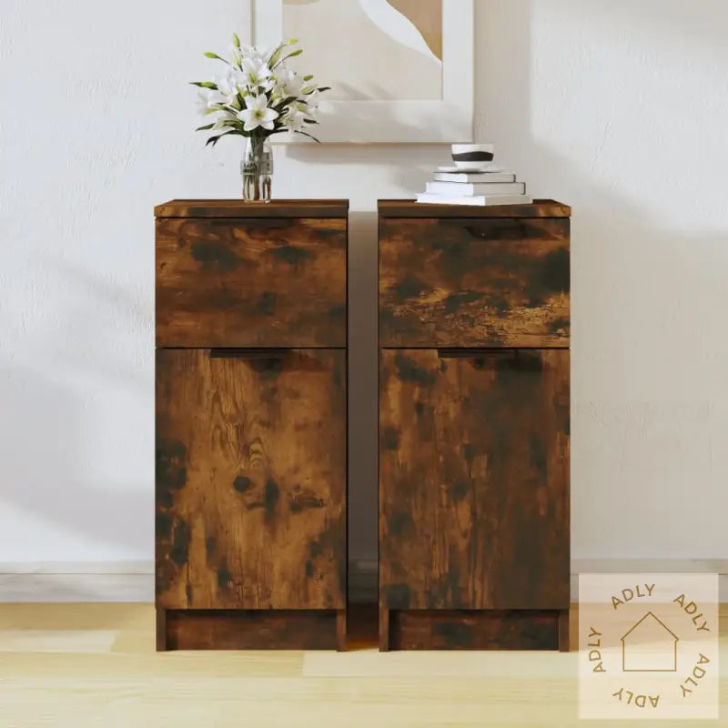 Skjenker 2 Stk Røkt Eik 30X30X70 Cm Konstruert Tre